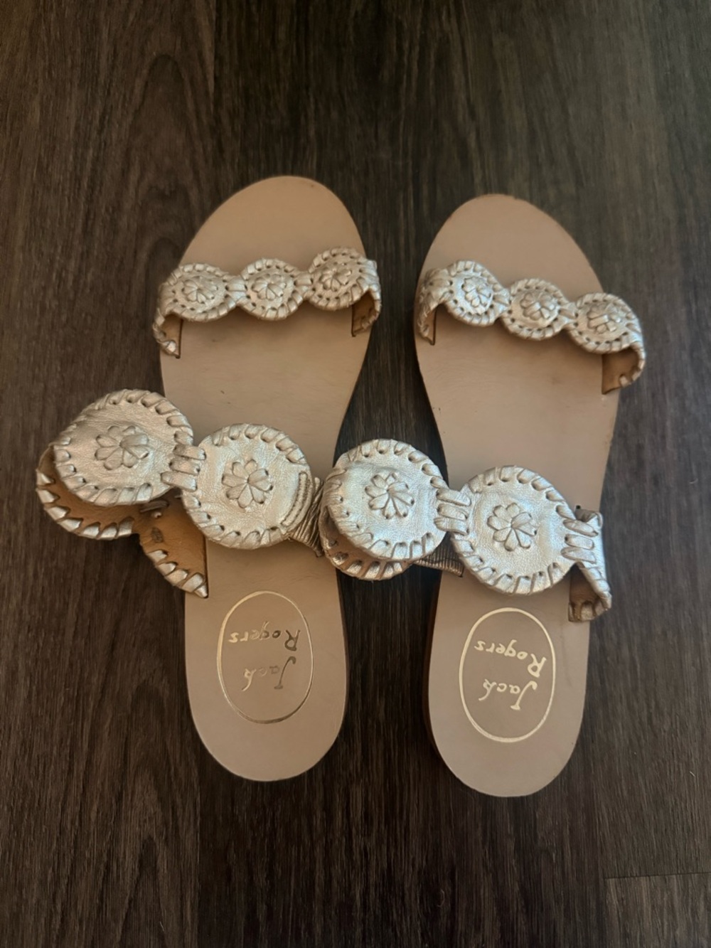 Jack Rogers Metallic Gold Leather Slide Sandals